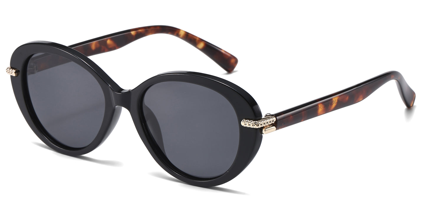 PL 5859 - Polarized Women Round Cat Eye Plastic Sunglasses