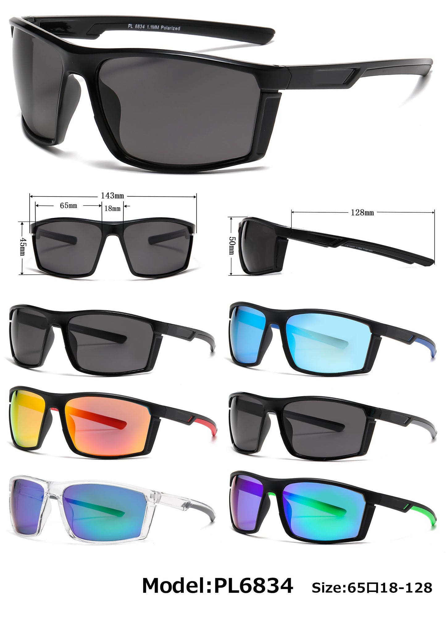 PL 6834 - Rectangular Men Sport Polarized Plastic Sunglasses