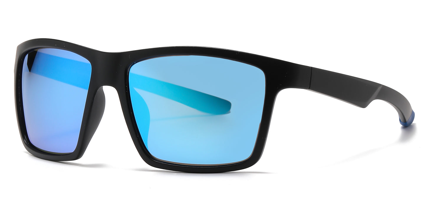 PL 6835 - Square Sport with Color Mirror Lens Polarized Plastic Sunglasses