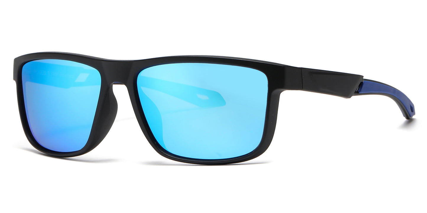 PL 6839 - Rectangular Men Sport Polarized Plastic Sunglasses with Color Mirror Lens