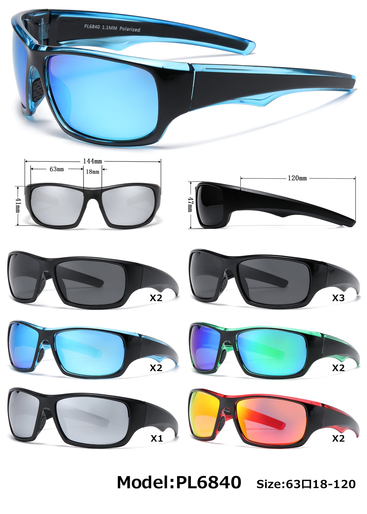 PL 6840 - Polarized Men Sport Wrap Around Plastic Sunglasses