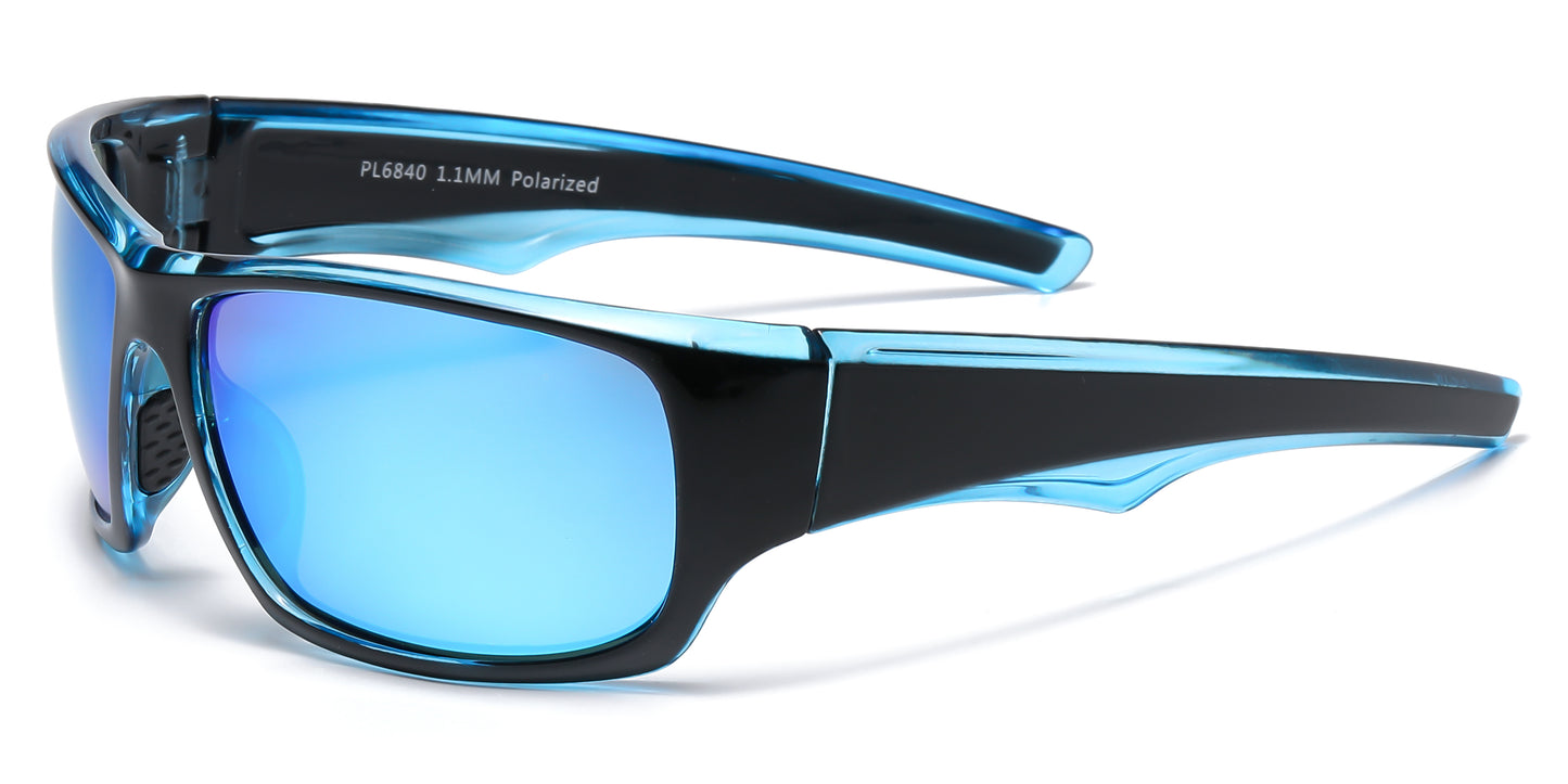 PL 6840 - Polarized Men Sport Wrap Around Plastic Sunglasses