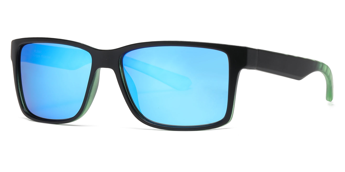 PL 6841 - Rectangular Men Sport Polarized Plastic Sunglasses with Color Mirror Lens