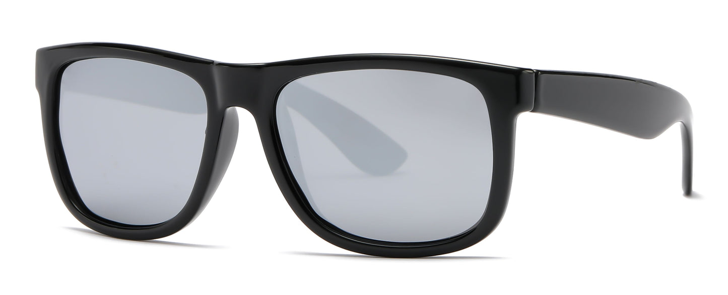 PL 7619 Shinny Black RVC - Classic Square Sports Plastic Polarized Sunglasses with Color Mirror Lens