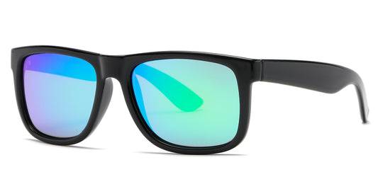 PL 7619 Black RVC - Classic Square Sports Plastic Polarized Sunglasses with Color Mirror Lens