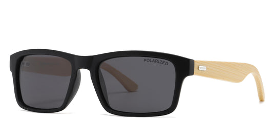 PL 7843 - Rectangular Sports Horn Rimmed Bamboo Polarized Sunglasses