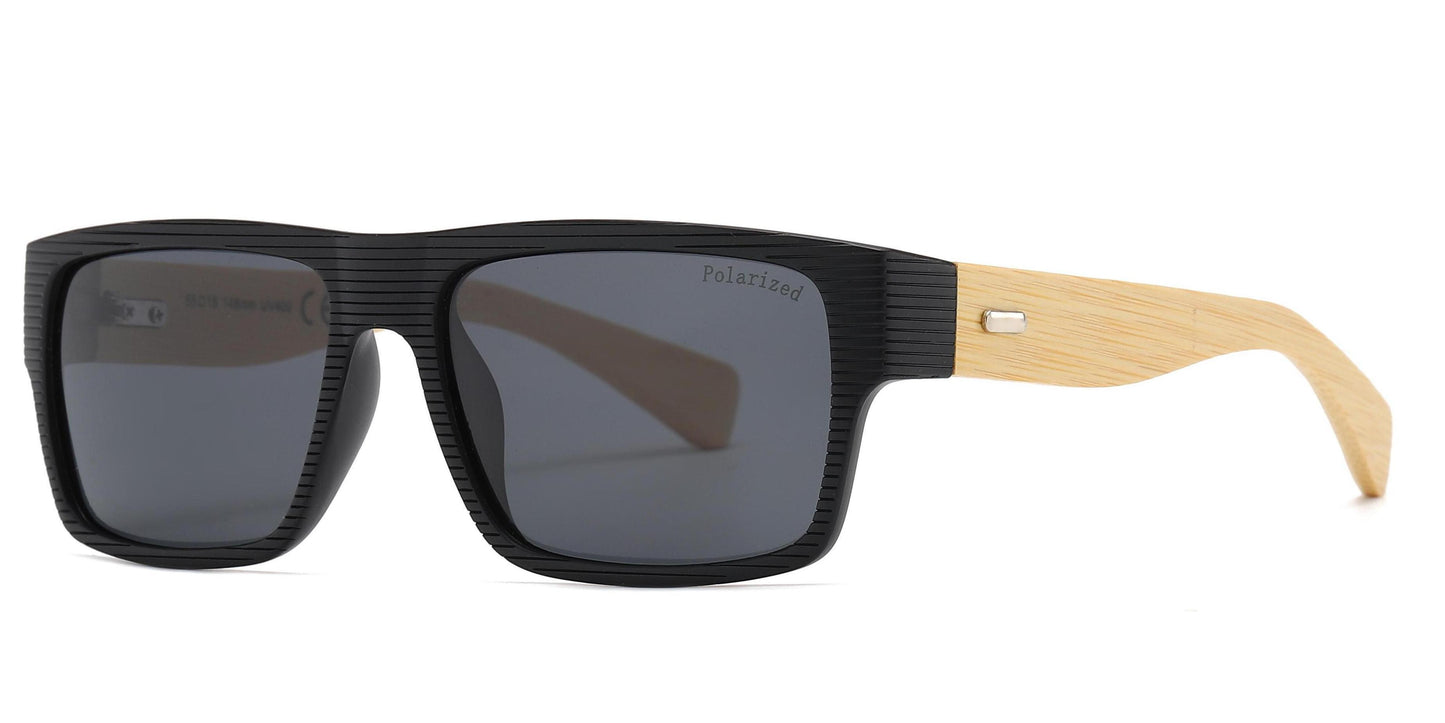 PL 7875 - Rectangular Rigid Frame Flat Top Bamboo Polarized Sunglasses