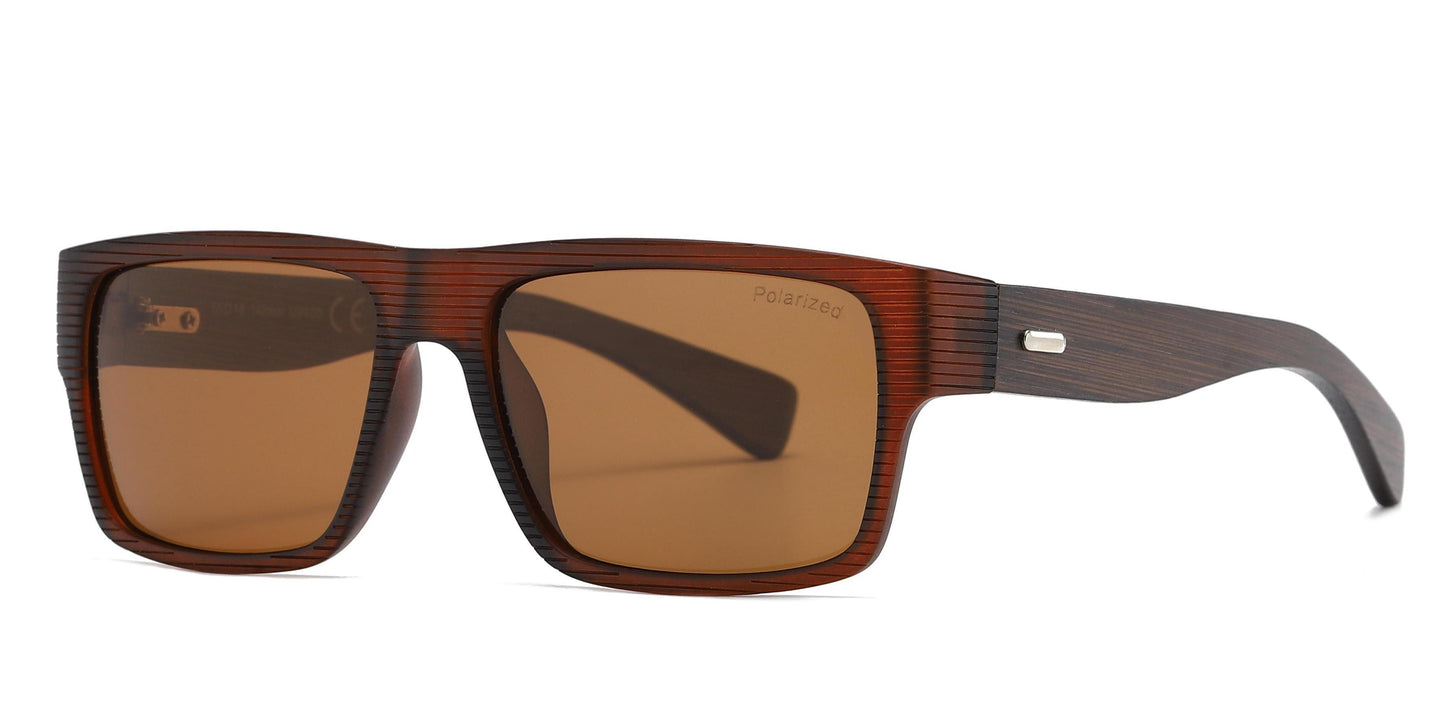 PL 7875 - Rectangular Rigid Frame Flat Top Bamboo Polarized Sunglasses