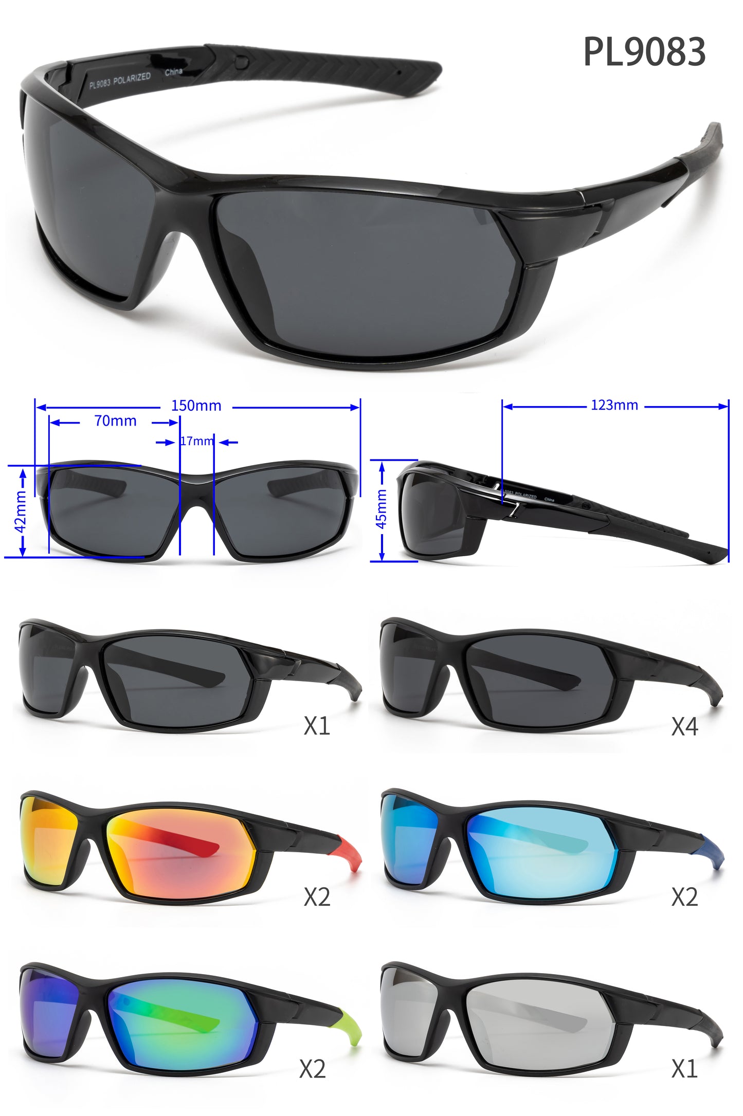 PL 9083 - Polarized Men Sport Wrap Around Plastic Sunglasses