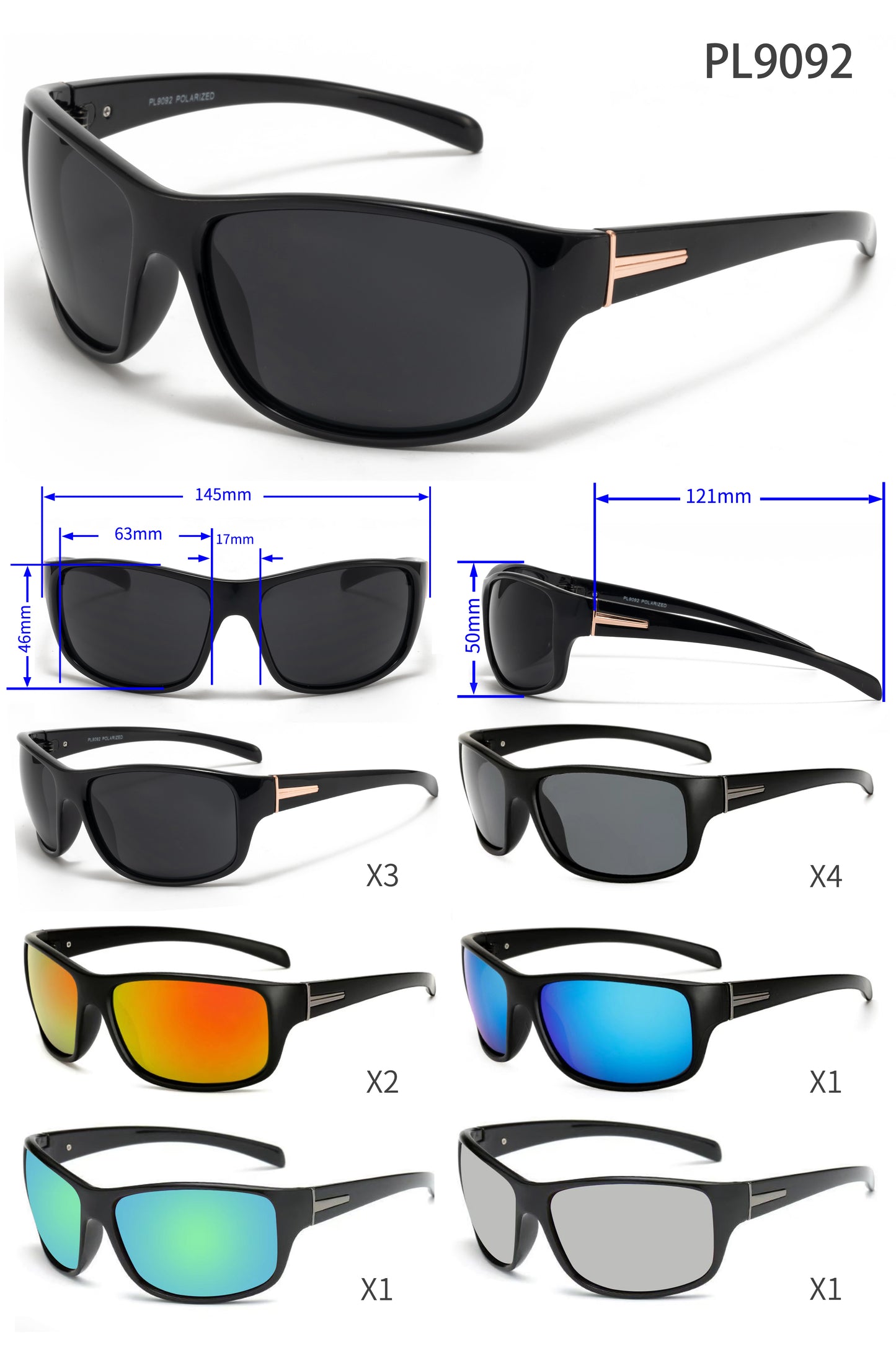 PL 9092 - Men Sport Polarized Plastic Sunglasses