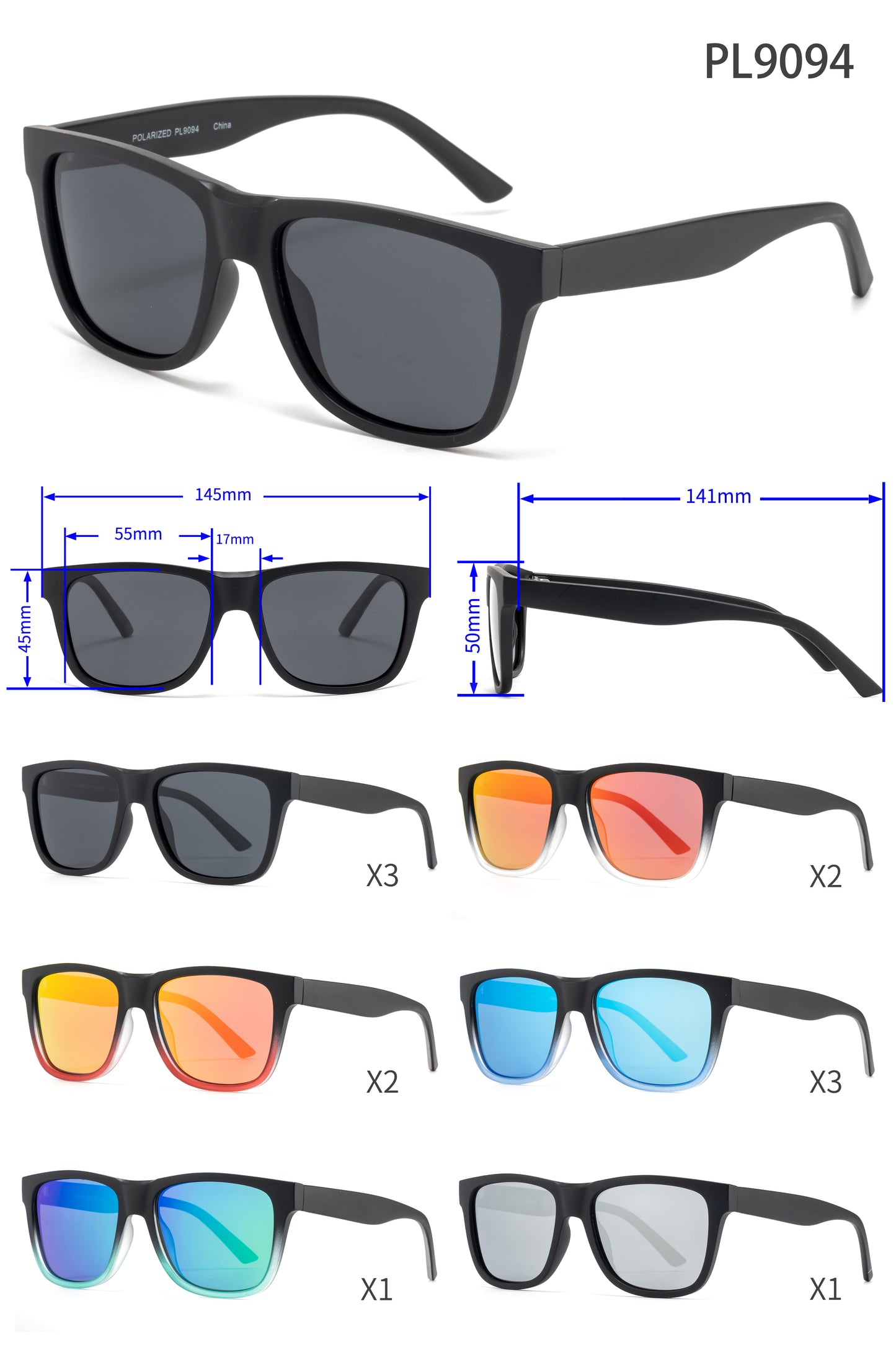 PL 9094 - Polarized Sport with Color Mirror Lens Plastic Sunglasses