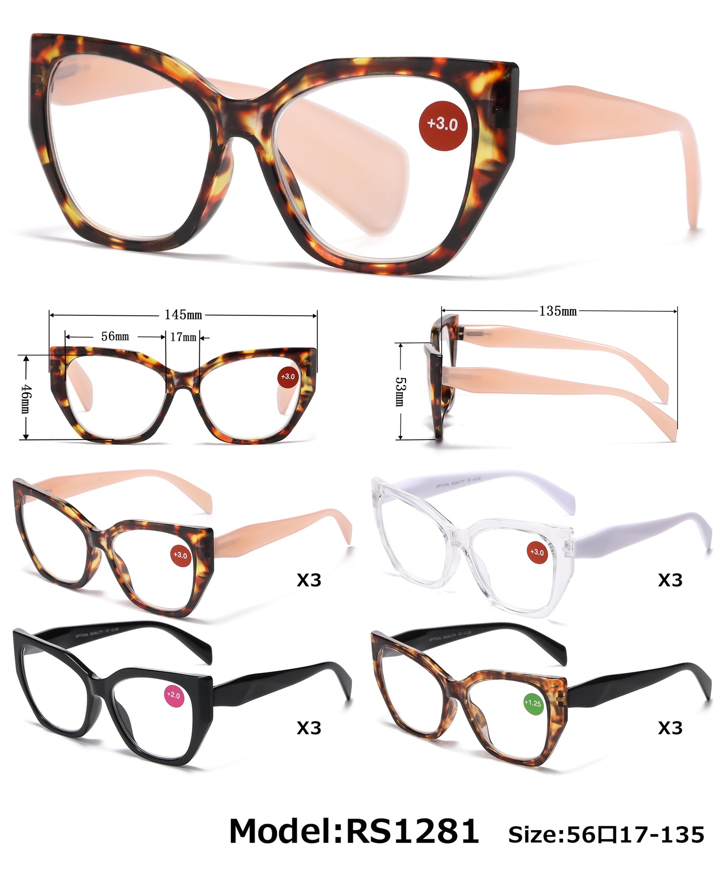 RS 1281 - Large Cat Eye Plastic Reading Glasses