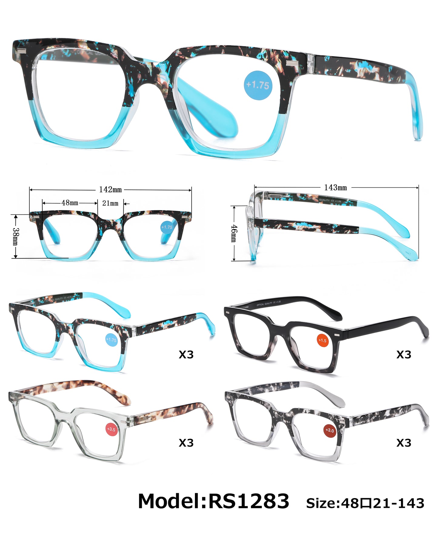 RS 1283 - Square Plastic Reading Glasses