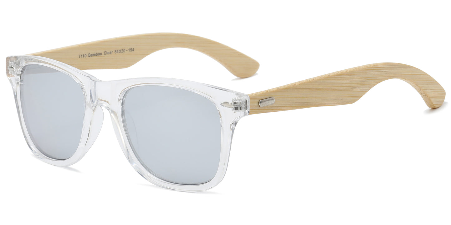 7110 Clear RVC Bamboo - Classic Bamboo Temple Sunglasses Color Mirror Polycarbonate Lens