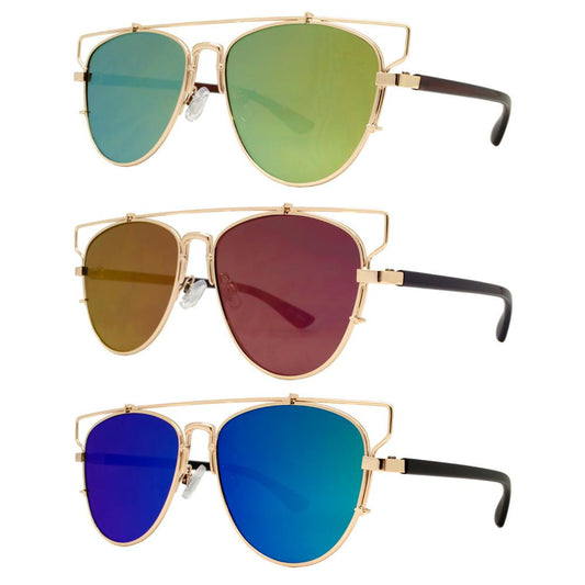 Wholesale - 2653 - Flat Top Color Mirror Flat Lens Metal Sunglasses - Dynasol Eyewear