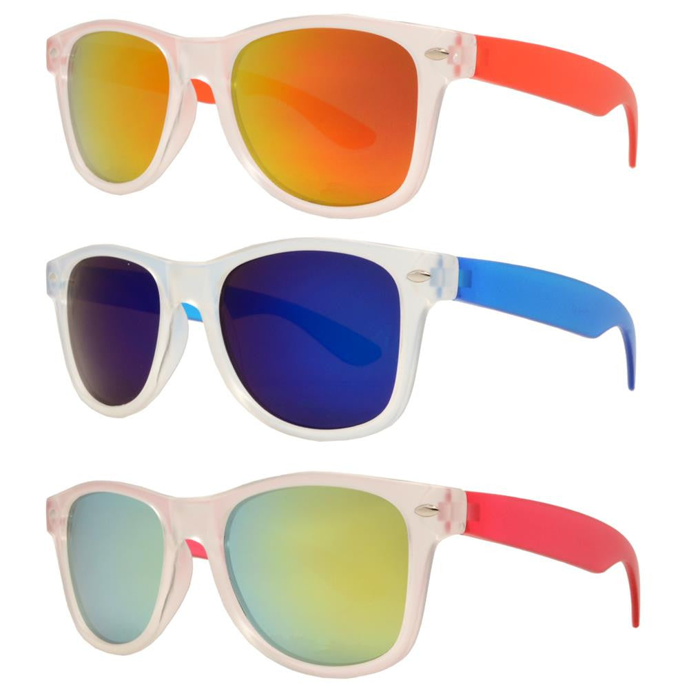 Wholesale - 4567-7 - Kids Classic Horn Rimmed Matte Transparent Frame and Color Temple Sunglasses - Dynasol Eyewear