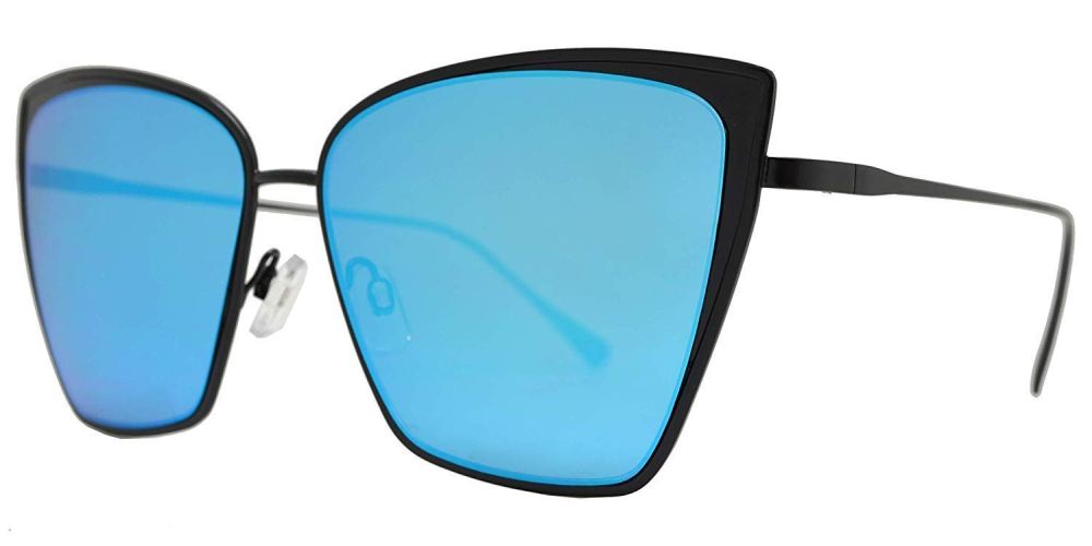FC 6365 Blue RVC - Square Cat Eye Sunglasses with Blue Mirror Lens