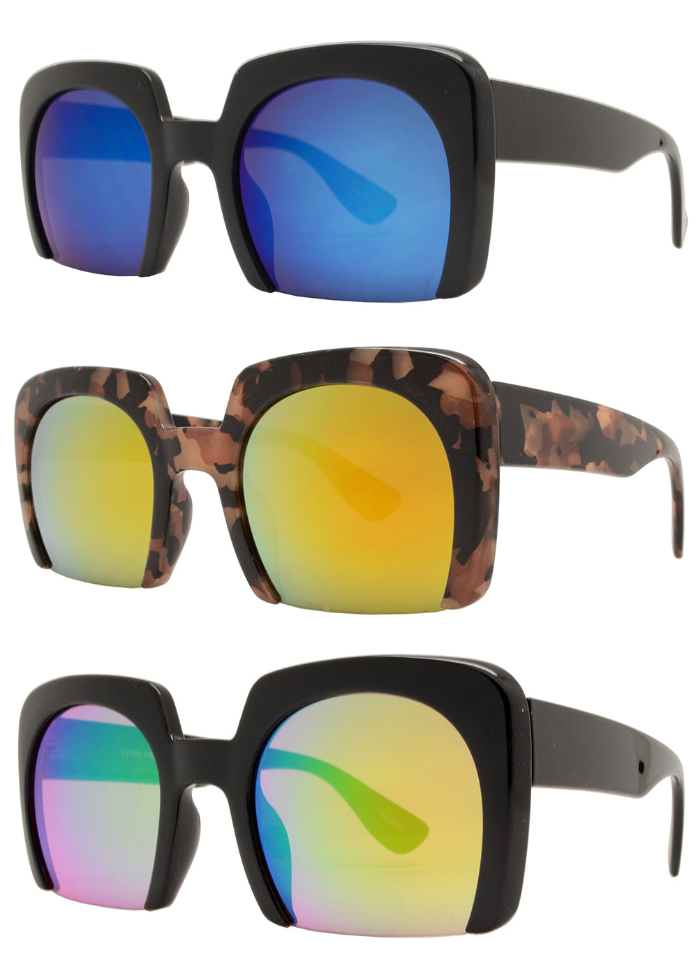 7005 RVC - Semi-Rimless Square Color Mirror Lens Fashion Sunglasses