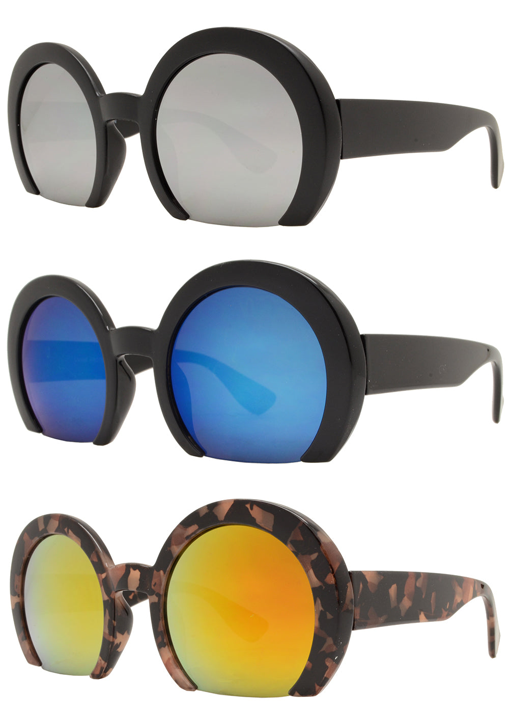 7006 RVC - Semi-Rimless Round Color Mirror Lens Fashion Sunglasses