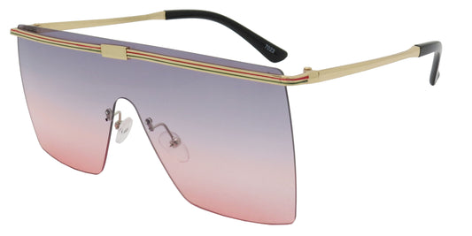 7023 - Rimless Metal One Piece Flat Top Sunglasses