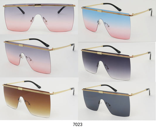 7023 - Rimless Metal One Piece Flat Top Sunglasses