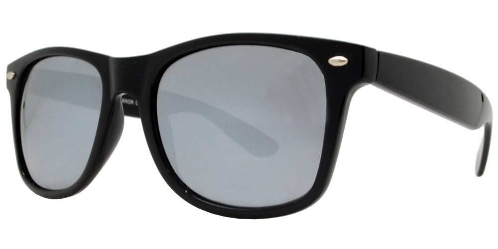 Wholesale - 7110 Black Mirror - Classic Horn Rimmed Mirror Lens Black Plastic Sunglasses - Dynasol Eyewear