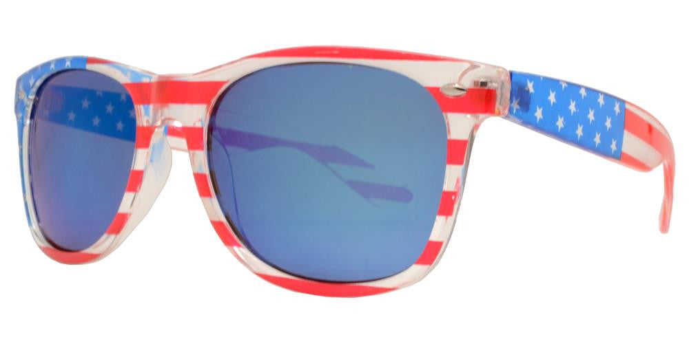 Wholesale - 7110 Flag - Classic Horn Rimmed Clear USA Flag Frame Plastic Sunglasses - Dynasol Eyewear