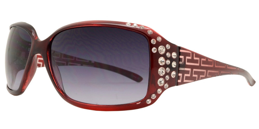 Wholesale - 7420 - Rectangular Sunglasses with Rhinestones and Line Design Temple - Dynasol Eyewear