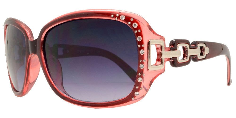 Wholesale - 7521 BX - Square Clear Color Frame Sunglasses with Rhinestone and Chain Detail Temple - Dynasol Eyewear