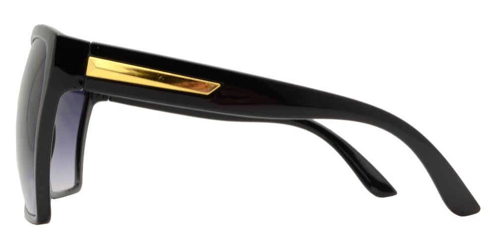 Wholesale - 7555 Black - Womens Oversize Flat Top Black Square Retro Sunglasses - Dynasol Eyewear
