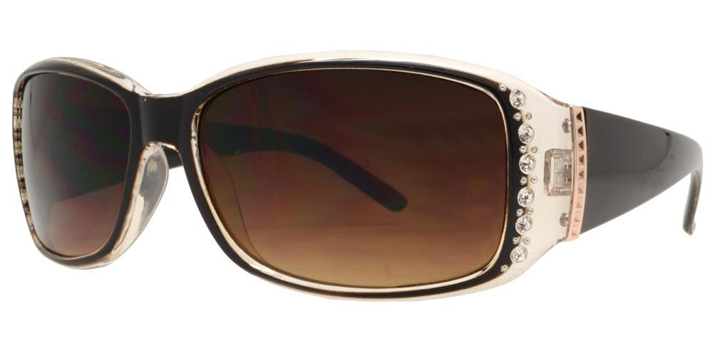Wholesale - 7572 BX - Womens Clear Color Rectangular Sunglasses with Rhinestones and Metal Accent - Dynasol Eyewear