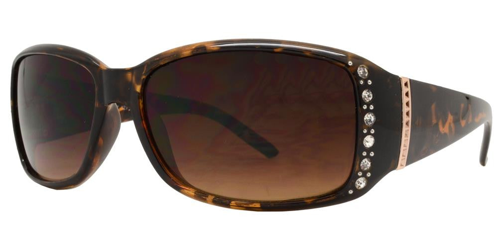 Wholesale - 7572 BX - Womens Clear Color Rectangular Sunglasses with Rhinestones and Metal Accent - Dynasol Eyewear