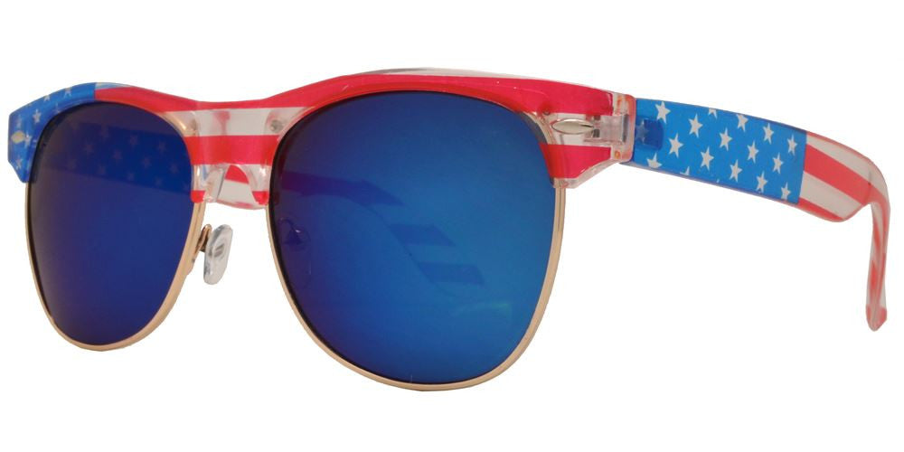 Wholesale - 7581 Flag - Retro Horn Rimmed Sunglasses with USA Flag - Dynasol Eyewear