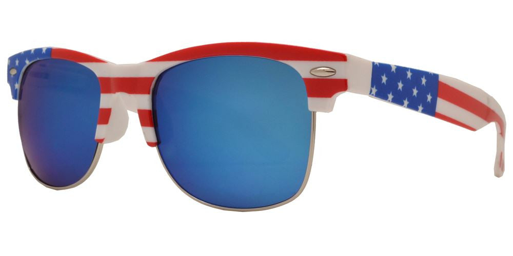 Wholesale - 7583 Flag - Retro Horn Rimmed with USA Flag Frame Plastic Sunglasses - Dynasol Eyewear