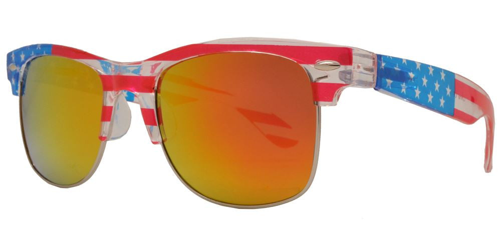 Wholesale - 7583 Flag - Retro Horn Rimmed with USA Flag Frame Plastic Sunglasses - Dynasol Eyewear
