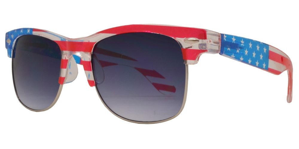 Wholesale - 7583 Flag - Retro Horn Rimmed with USA Flag Frame Plastic Sunglasses - Dynasol Eyewear