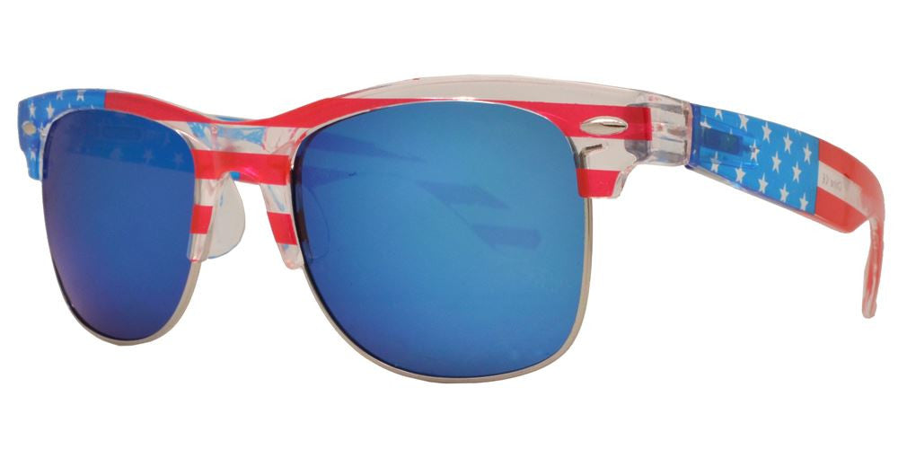Wholesale - 7583 Flag - Retro Horn Rimmed with USA Flag Frame Plastic Sunglasses - Dynasol Eyewear