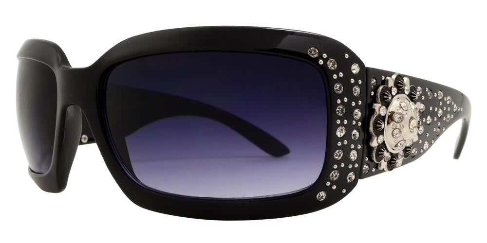 Wholesale - 7649 - Rectangular Chunky Sunglasses with Rhinestones and Berry Concho - Dynasol Eyewear