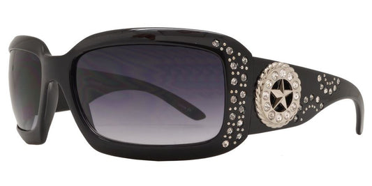 Wholesale - 7658 - Rectangular Chunky Sunglasses with Rhinestones and Star Concho - Dynasol Eyewear