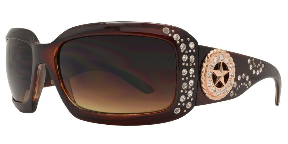 Wholesale - 7658 - Rectangular Chunky Sunglasses with Rhinestones and Star Concho - Dynasol Eyewear