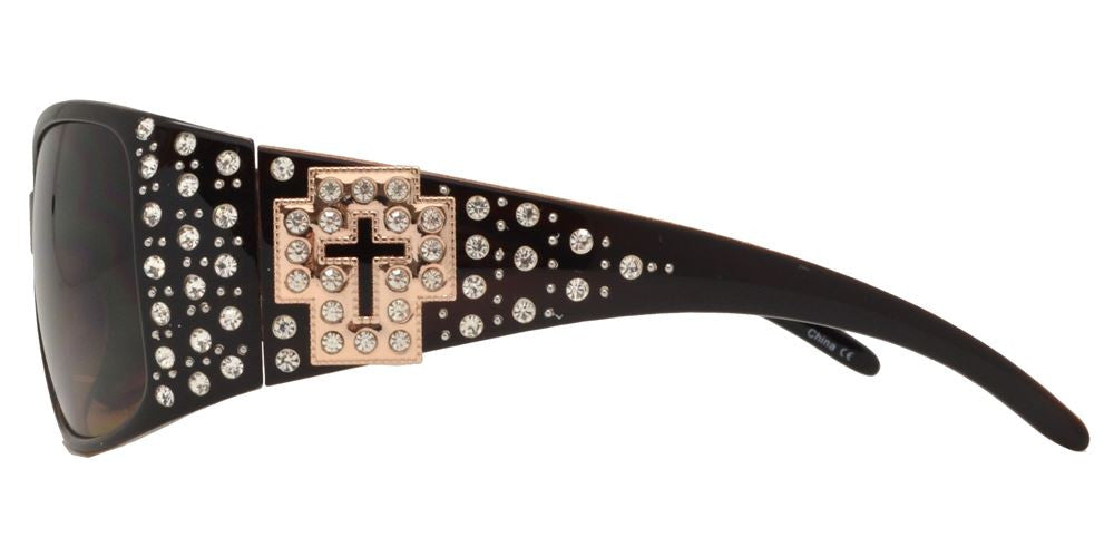 Wholesale - 7660 - Rectangular Chunky Sunglasses with Cross Concho and Rhinestones - Dynasol Eyewear