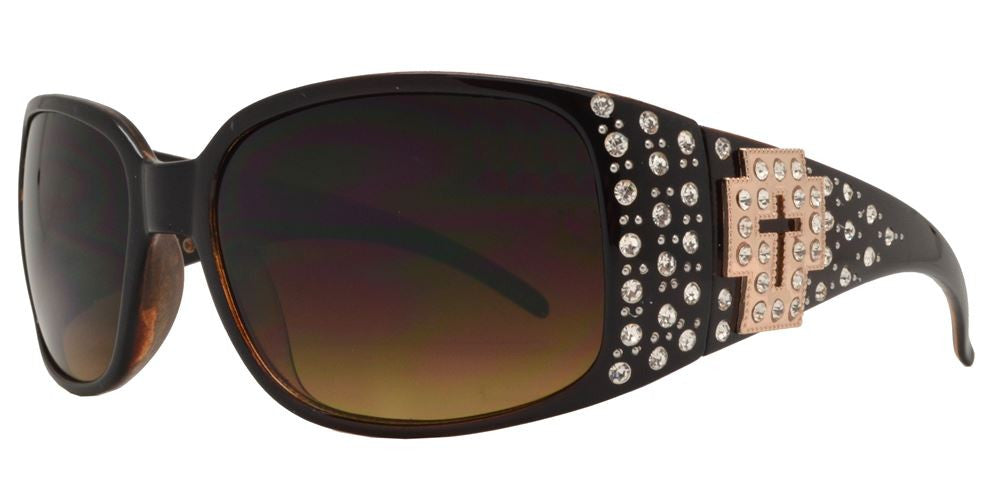 Wholesale - 7660 - Rectangular Chunky Sunglasses with Cross Concho and Rhinestones - Dynasol Eyewear