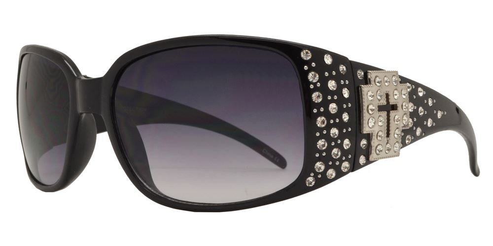 Wholesale - 7660 - Rectangular Chunky Sunglasses with Cross Concho and Rhinestones - Dynasol Eyewear