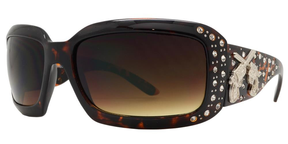 Wholesale - 7673 - Rectangular Chunky Sunglasses with Double Pistol Concho - Dynasol Eyewear
