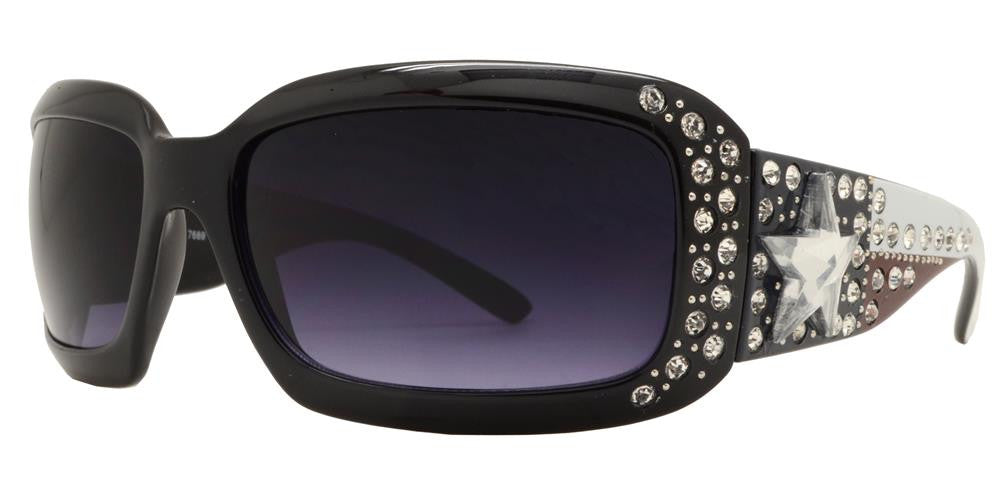 Wholesale - 7689 - Chunky Rectangular Sunglasses with Rhinestones and Texas Star Concho - Dynasol Eyewear