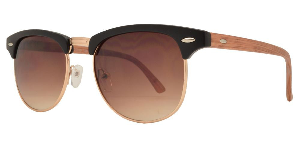 Wholesale - 7911 - Classic Horn Rimmed Half Frame Faux Wood Plastic Sunglasses - Dynasol Eyewear