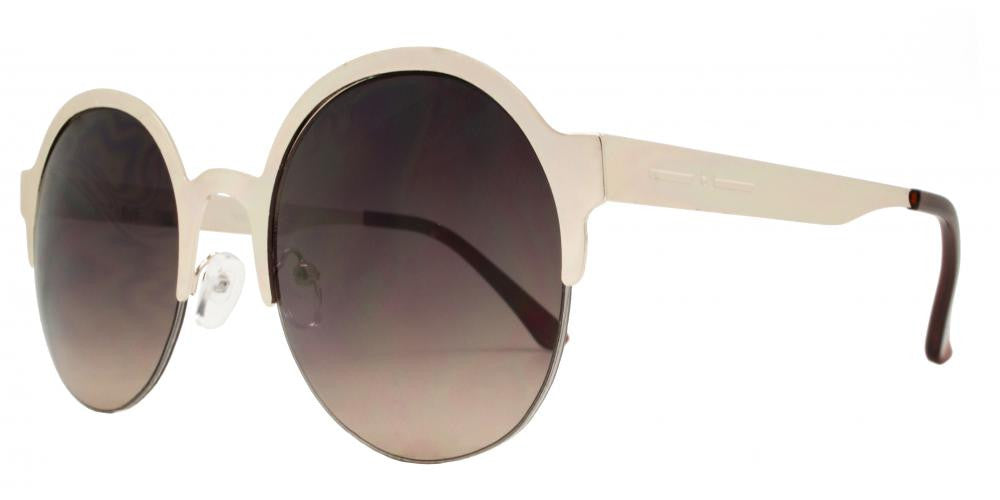 Wholesale - 7932 - Round Horn Rimmed Half Frame Metal Sunglasses - Dynasol Eyewear