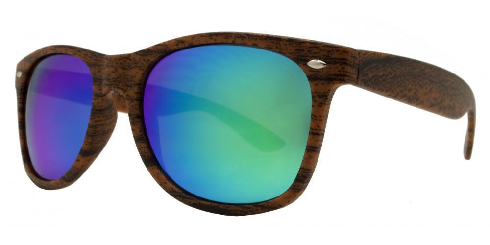 Wholesale - 7947 RVC - Classic Horn Rimmed Faux Wood Sunglasses with Color Mirror Lens - Dynasol Eyewear