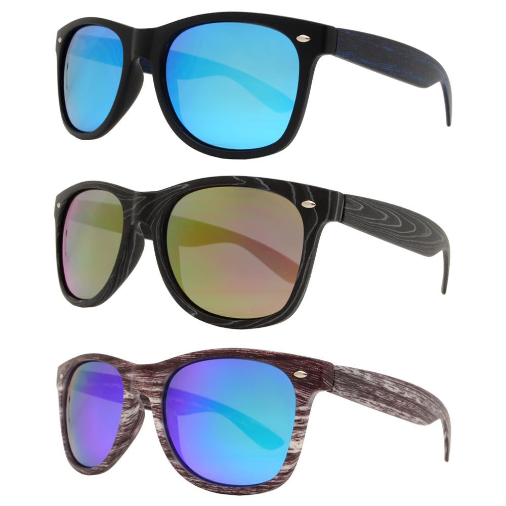 Wholesale - 7952 RVC - Classic Horn Rimmed Faux Wood Sunglasses with Color Mirror Lens - Dynasol Eyewear