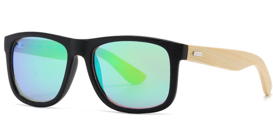 7971 Bamboo - Wholesale Bamboo Sunglasses with mixed Color Mirror Lens
